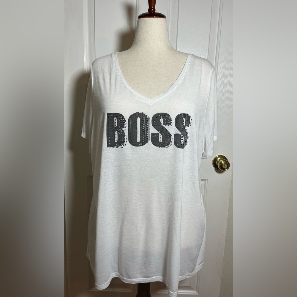 Lane Bryant White BOSS Studded Graphic Tee Plus Size 22/24